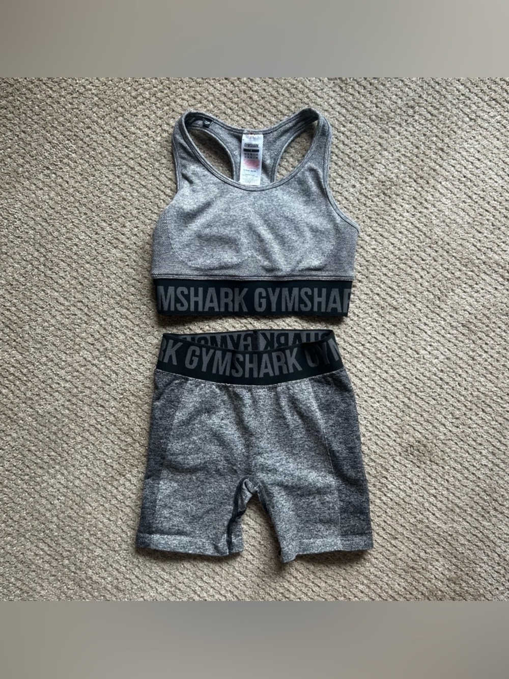Gymshark Flex Set Sports Bra and Shorts Black / Grey Size: Small / X-Small